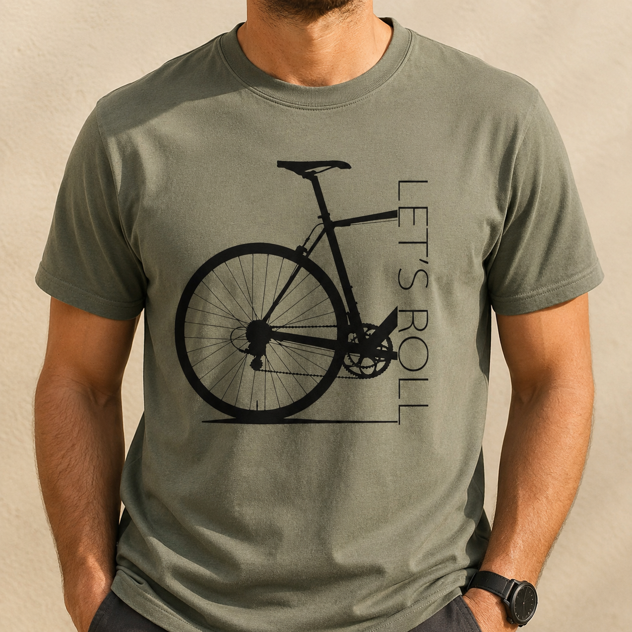 T-shirt Ελιά με Στάμπα Ποδήλατο Let's Roll