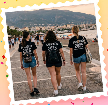Μαθήτριες με αναμνηστικά μπλουζάκια γυμνασίου λυκείου 2025.