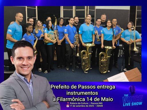 Prefeito de Passos entrega instrumentos à Filarmônica 14 de Maio em solenidade no Palácio da Cultura