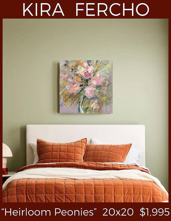 Soft yet bold summer peonies – Western-inspired oil painting by Montana artist Kira Fercho