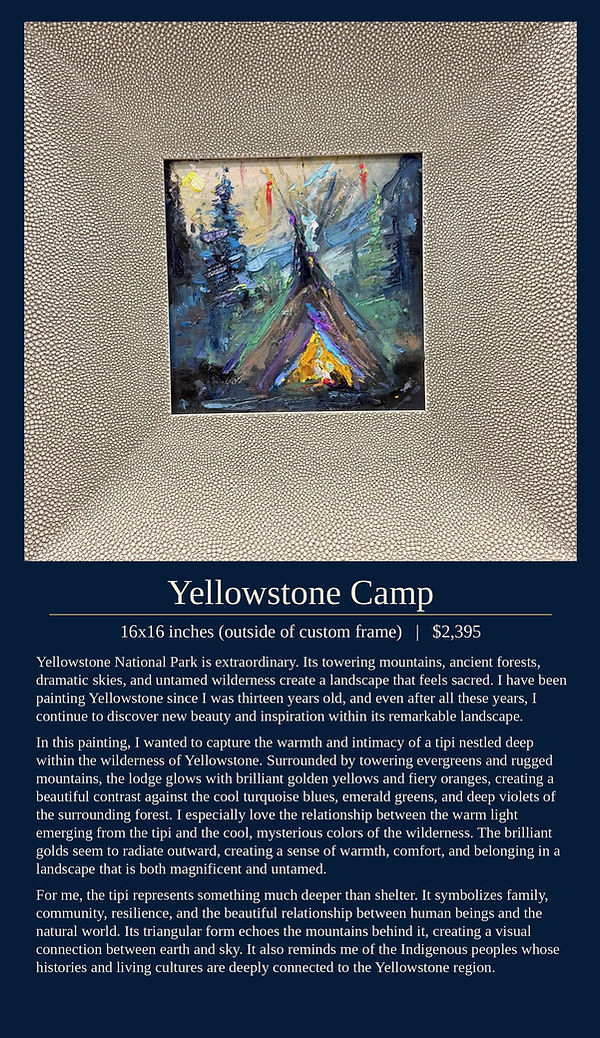 Kira Fercho Original Oil Painting in custom frame. Yellowstone Camp. Available now.