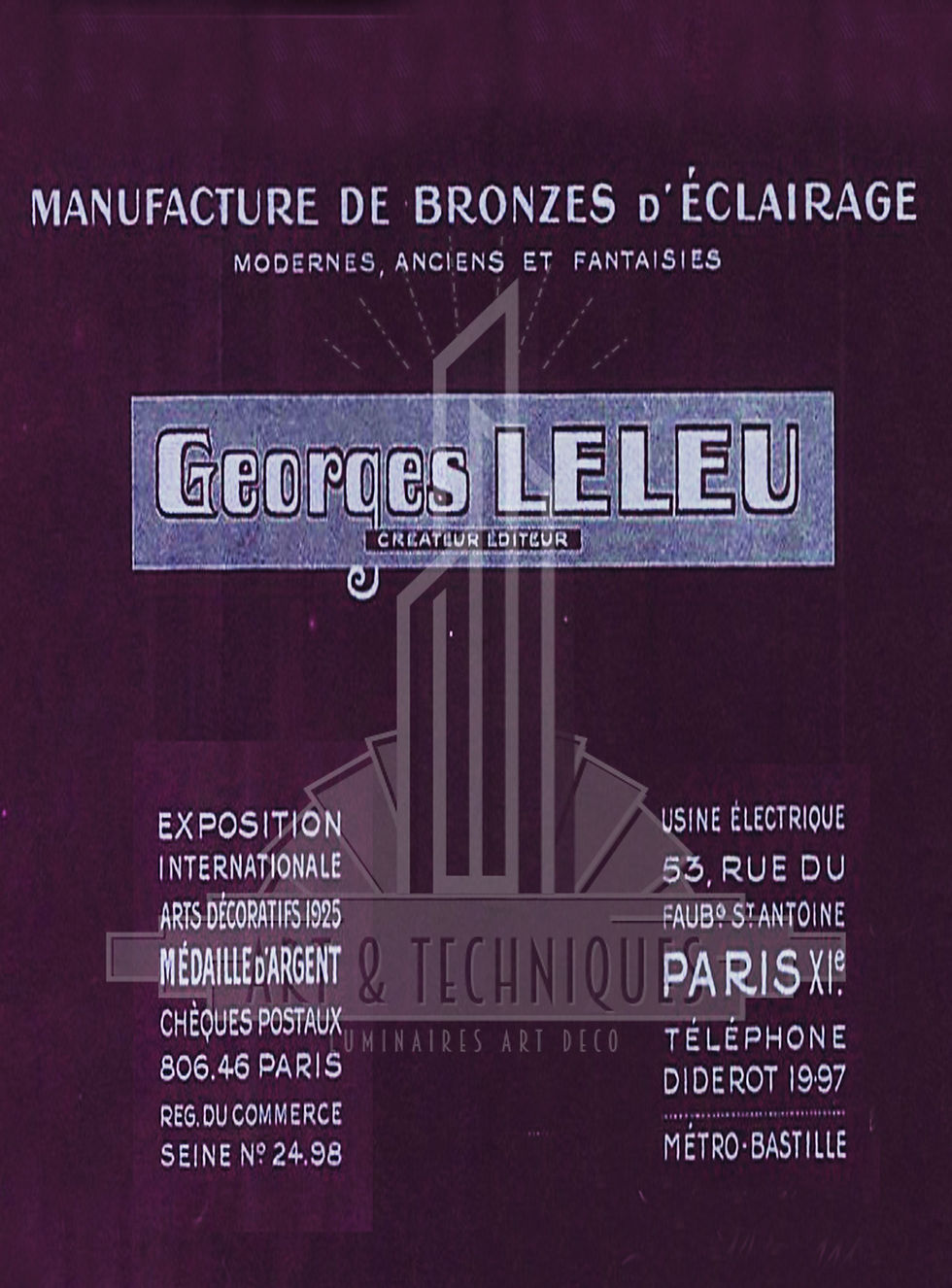 Miniature : Couverture du catalogue Georges Leleu présentant la manufacture parisienne de bronzes d’éclairage art déco des années 1920-1930.