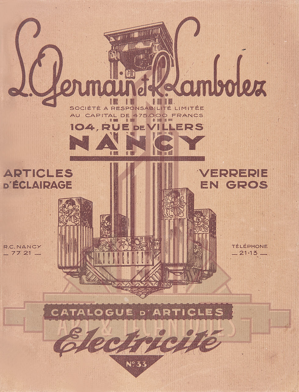 Miniature : Première de couverture du catalogue Germain & Lambolez édité à Nancy en 1930, illustrant plusieurs modèles de luminaires Art Déco commercialisés par la maison