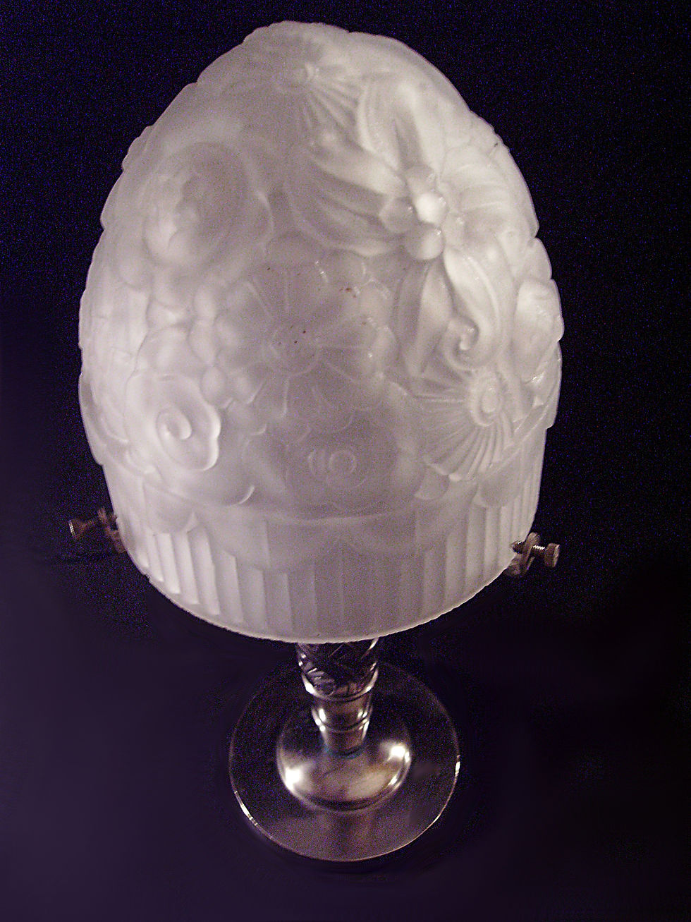 Miniature : Lampe Art déco en verre et bronze nickelé