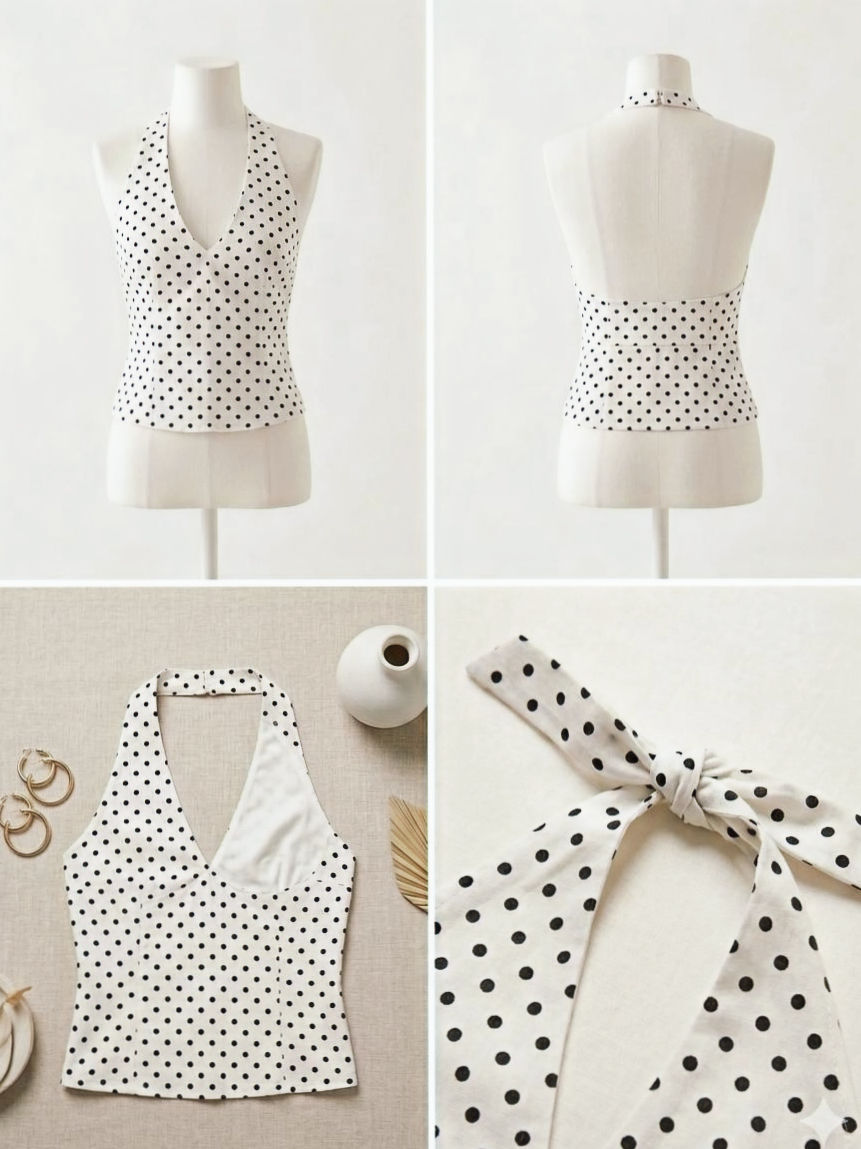 Miniature : Top à pois femme vintage dos nu