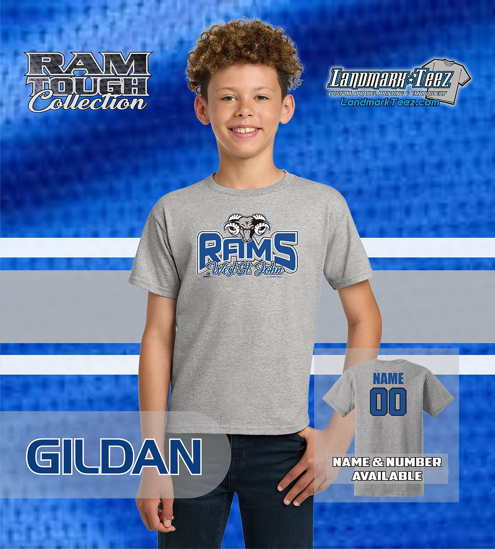 Thumbnail: West St. John Rams Gildan Ultra Cotton Youth T-Shirt