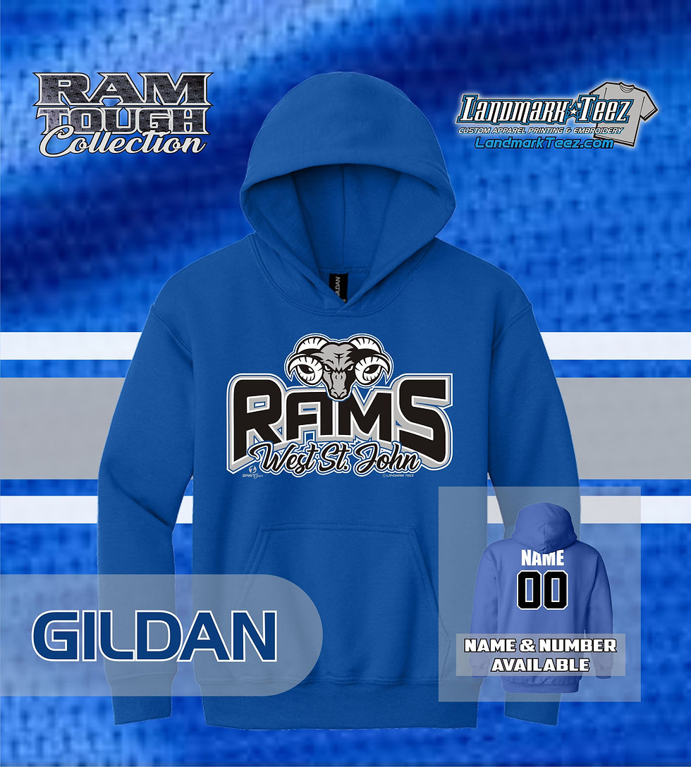 Thumbnail: West St. John Rams Gildan Heavy Blend Youth Hooded Sweatshirt