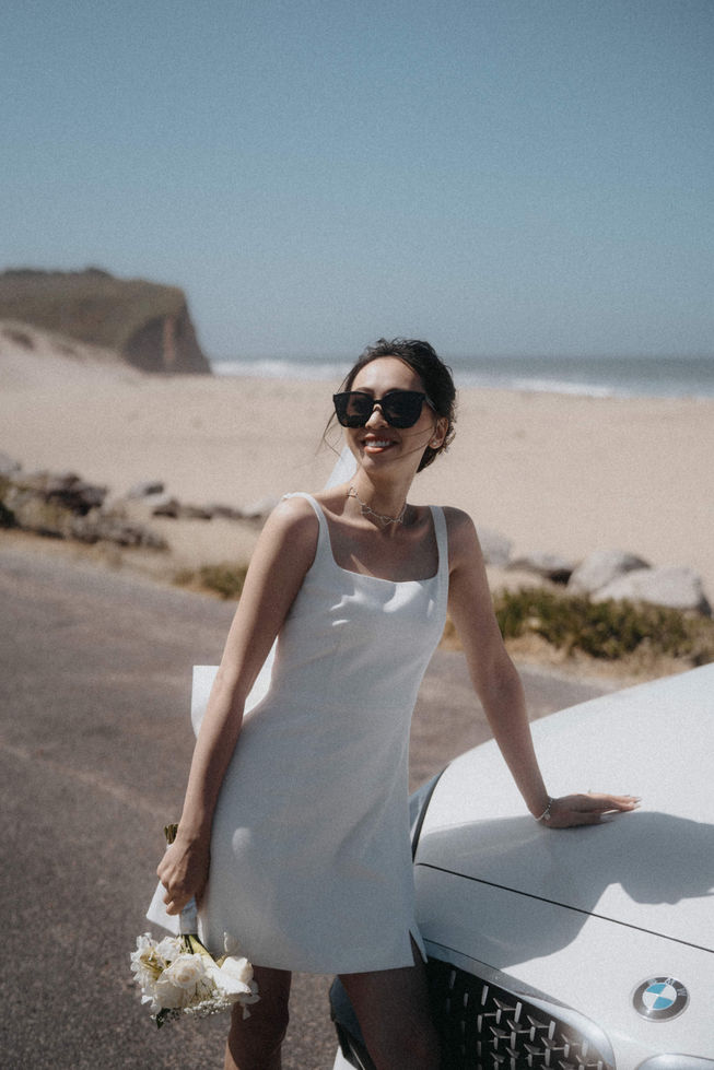 engagement couple photoshooting in shark fin cove california