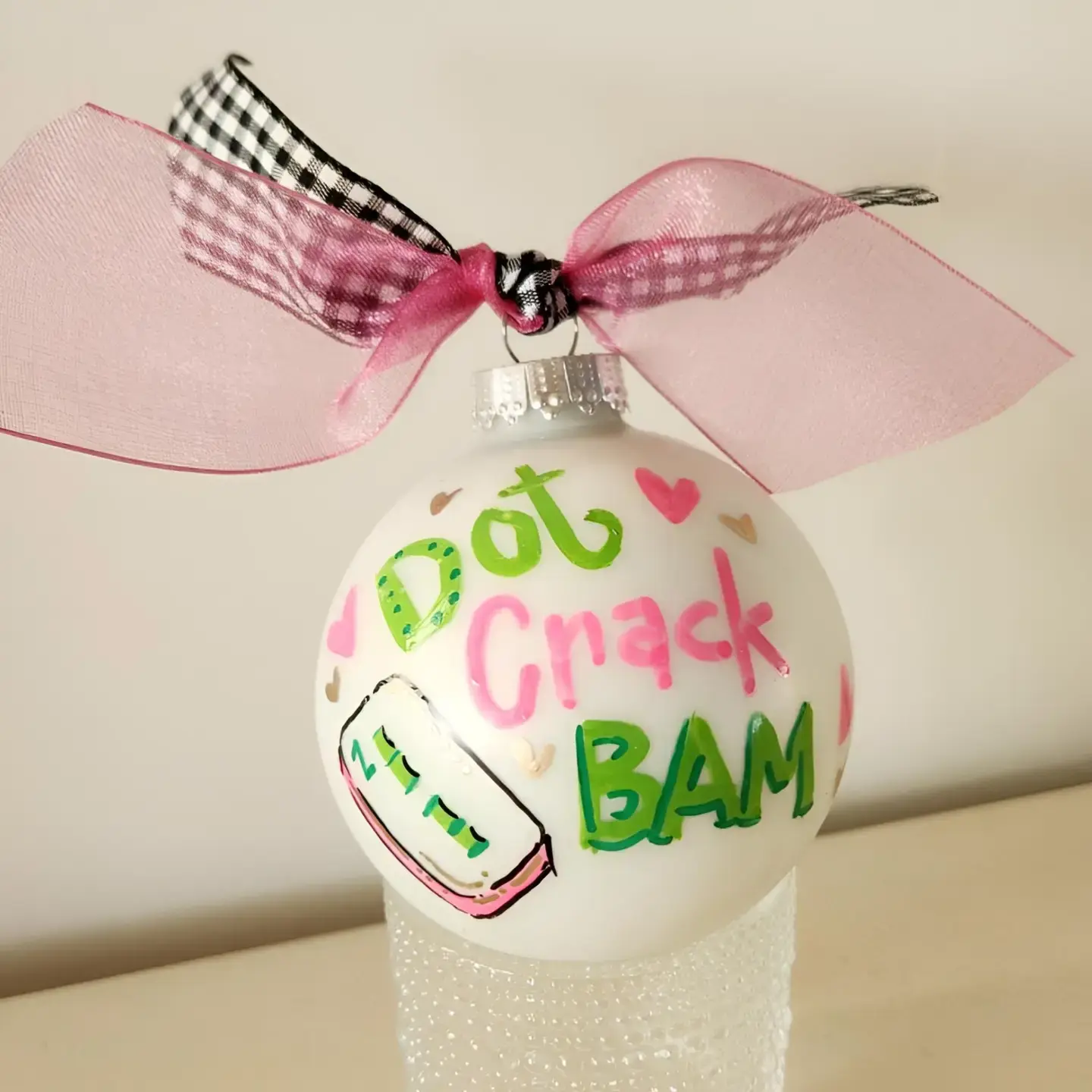 Dot Crack Bam Hand Painted Ornament 