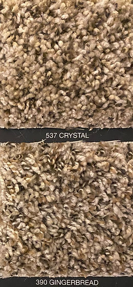 crystal and gingerbread colors are a mixture of dark brown and a warm beige color carpet