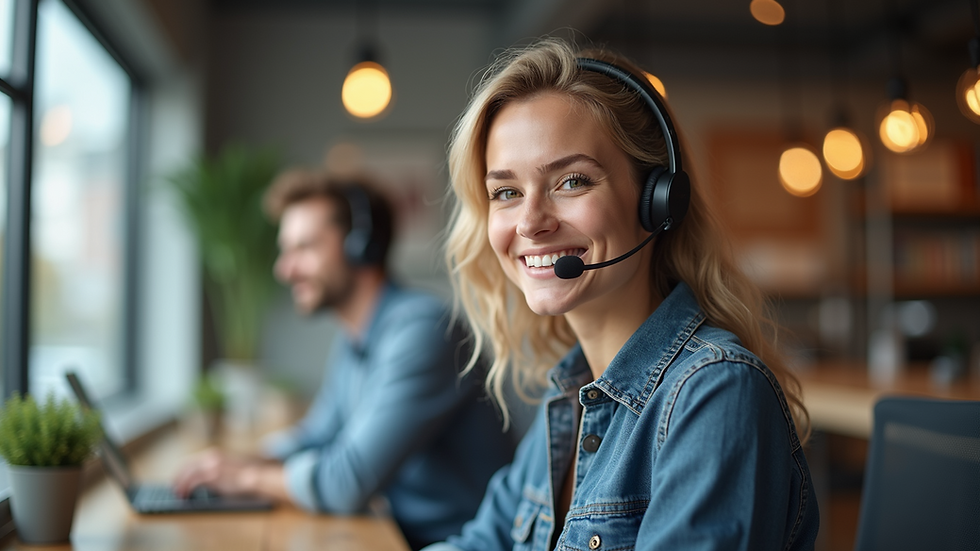 Wide angle view of a friendly customer support environment