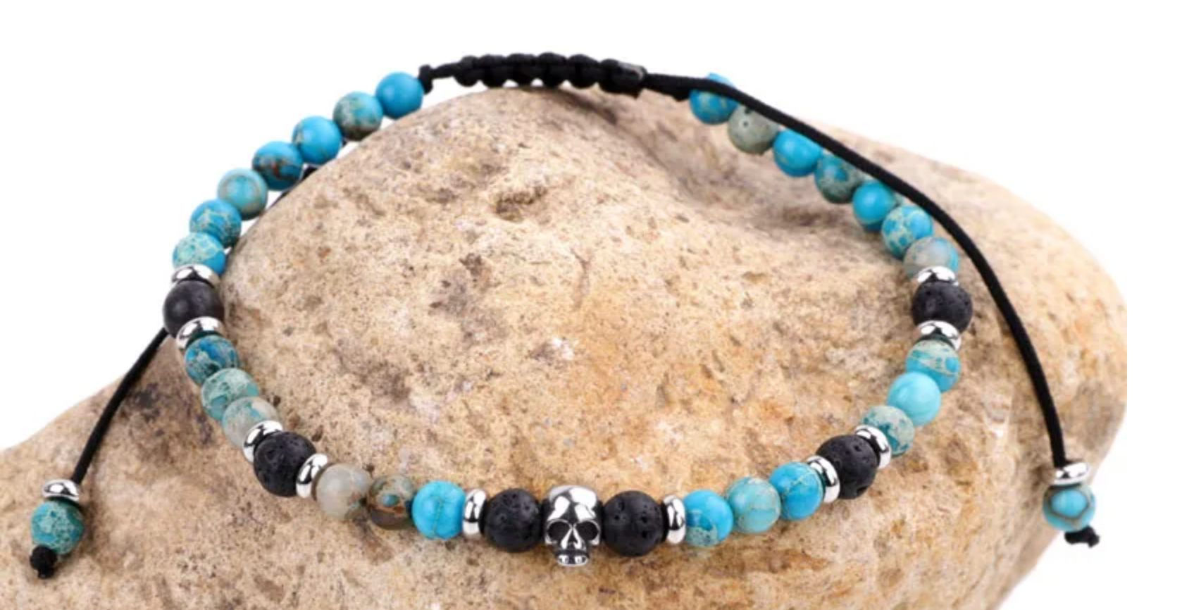 Bracelet unisexe Pierres naturelles de turquoise - Little Skull