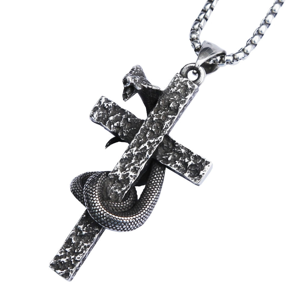 Collier Acier Inoxydable Unisexe Vintage - CROSS & SNAKE