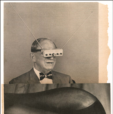 Analog Collage 05, 11 X 14 inches, vintage imagery sourced from popular culture magazines, 2026 Jim Ward Morris