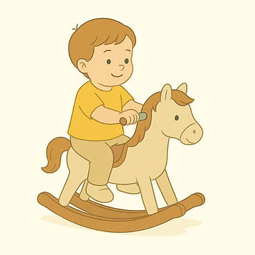 Illustratie van kindje op hobbelpaard babyspullen-advies.nl.jpg