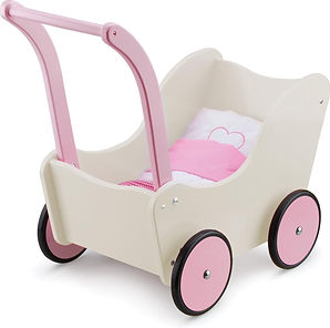 New Classic Toys Houten Poppenwagen met Beddengoed - Créme-min.jpg