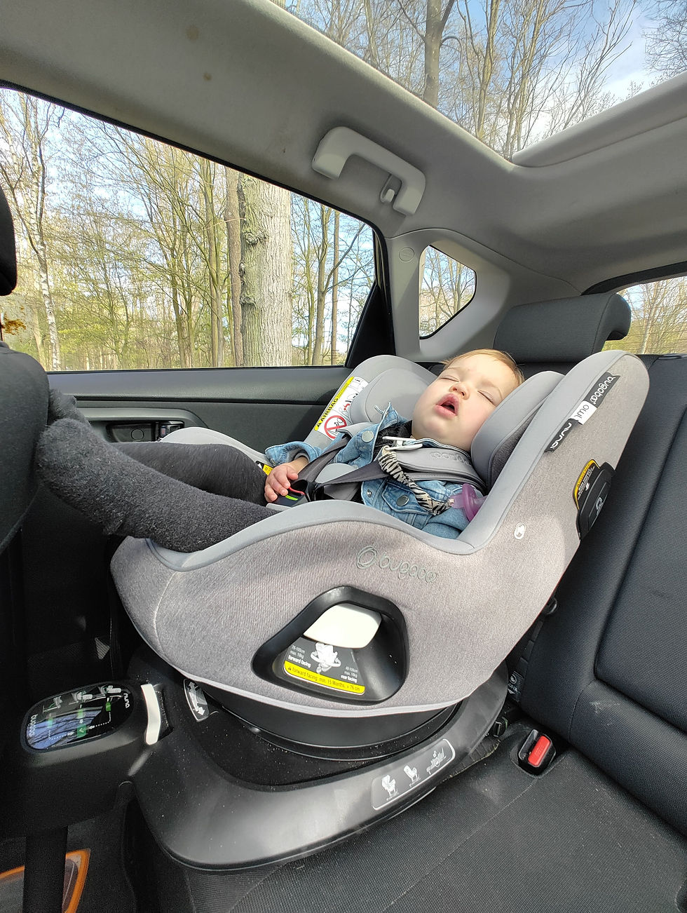 Baby slaapt in bugaboo owl autostoel in ligpositie