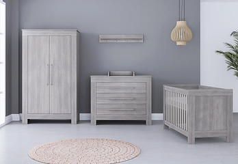 Bebies First Babykamer Nevada - Babybed & Commode & Kledingkast - Verstelbare bodem - Grij