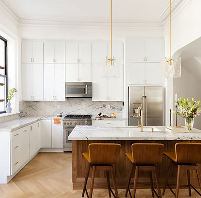 Brooklyn Brownstone Kitchen Renovation, Park Slope, Herringbone Floors, Quartzite Countert
