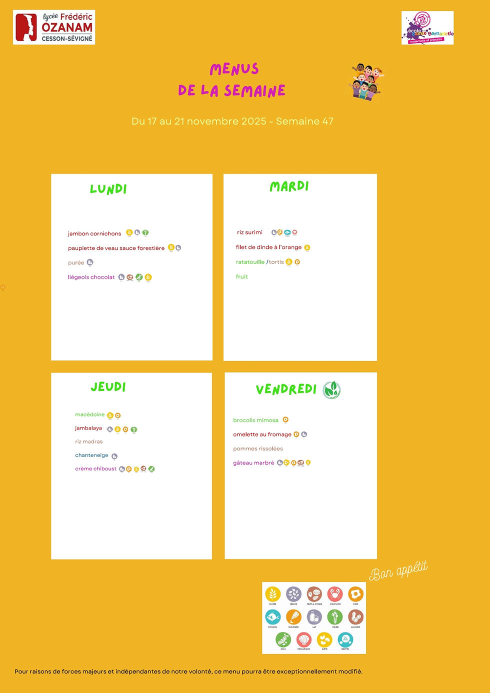 menus du 17 au 21 novembre 2025