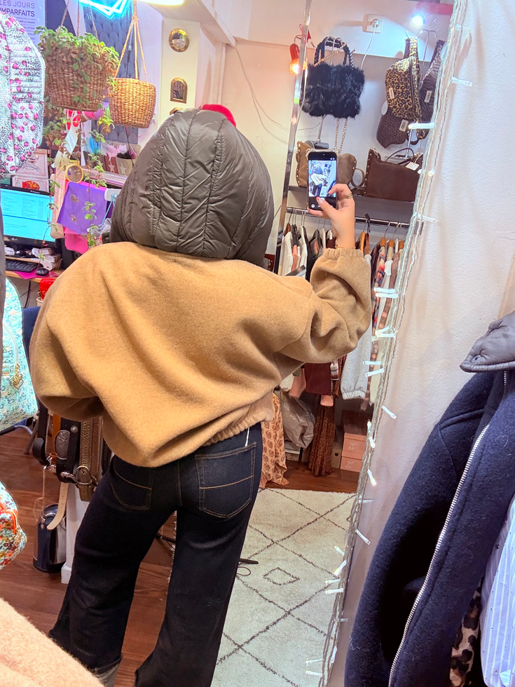 Blouson camel à capuche amovible