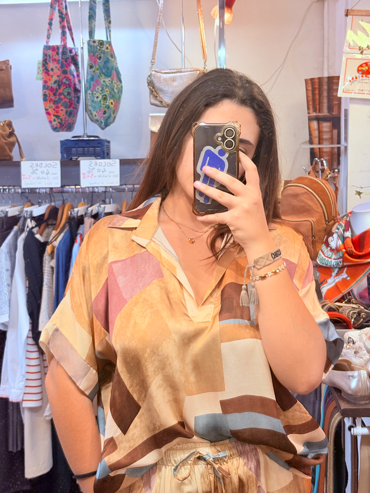 Blouse terracotta en soie et viscose