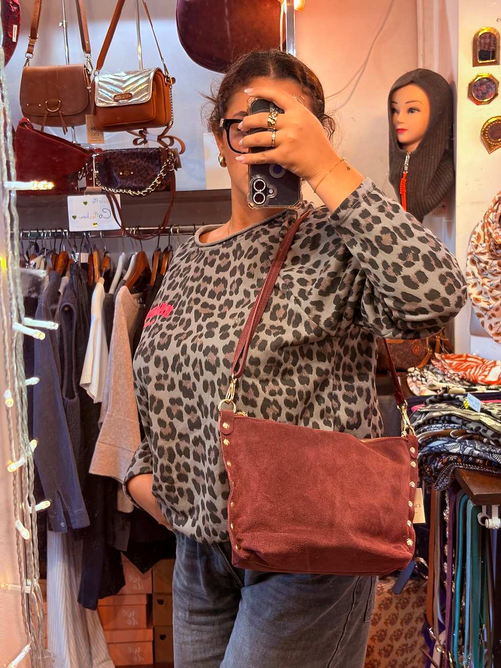 Sac à main en cuir véritable Prune