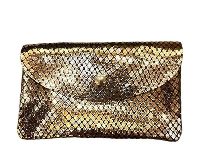 Porte-monnaie en cuir crocodile doré