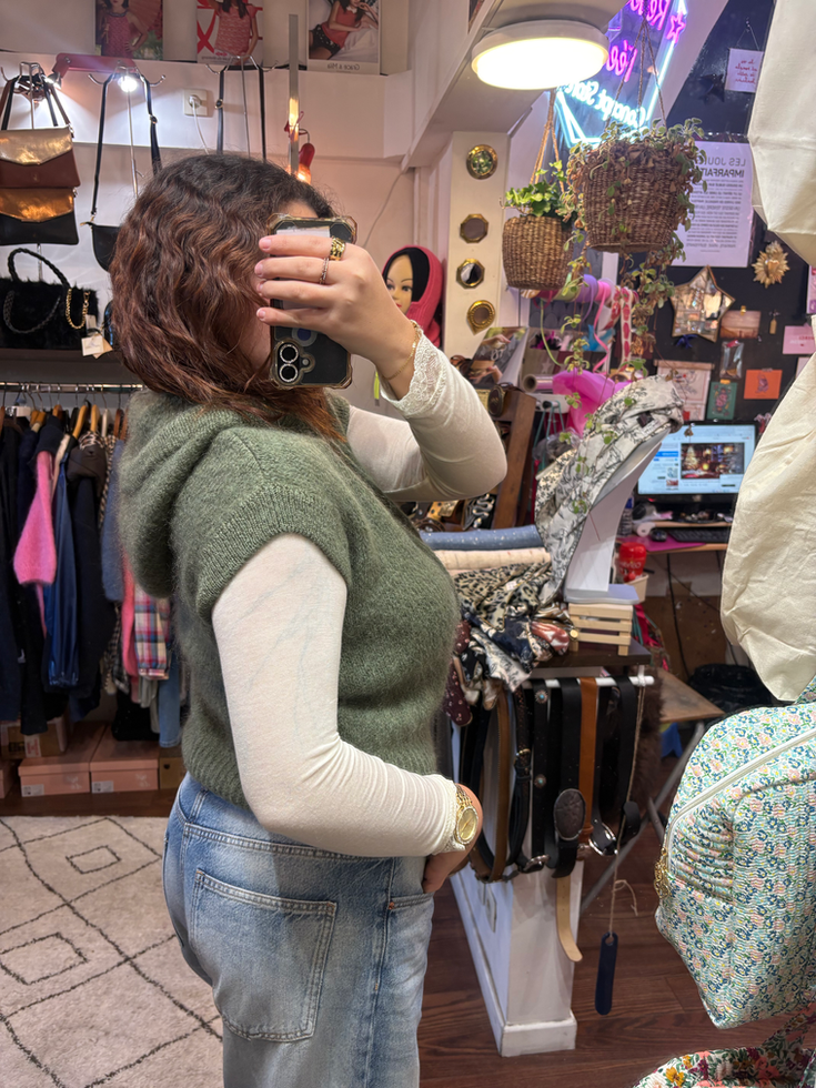 Gilet sans manches à capuche en mohair