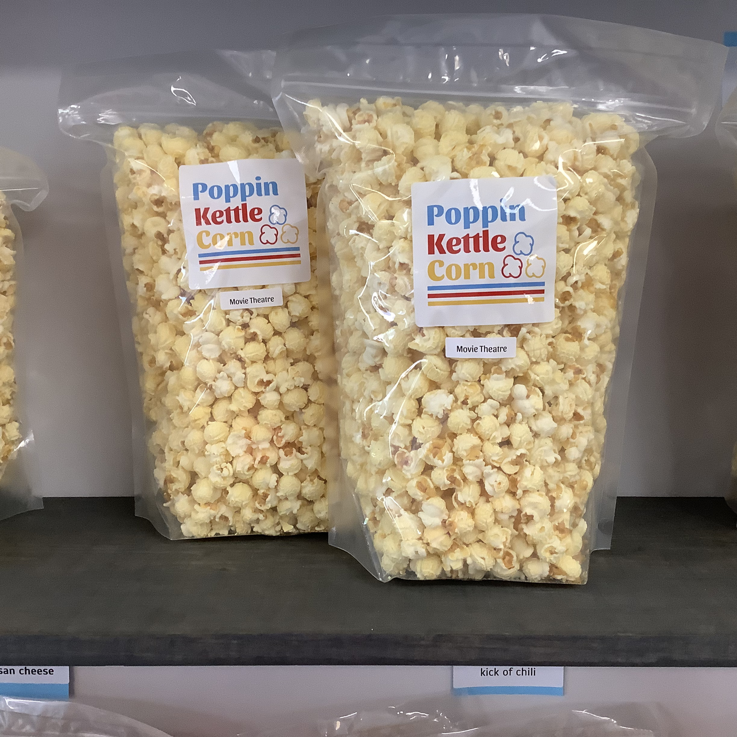 Poppin Kettle Corn, two bags of popcorn