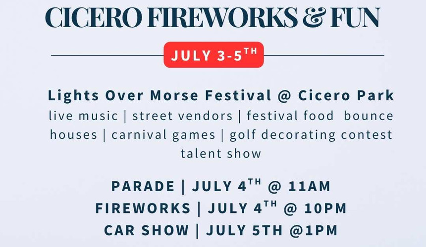 Cicero Indiana Lights Over Morse Festival July 3–5 with parade, talent show, and fireworks