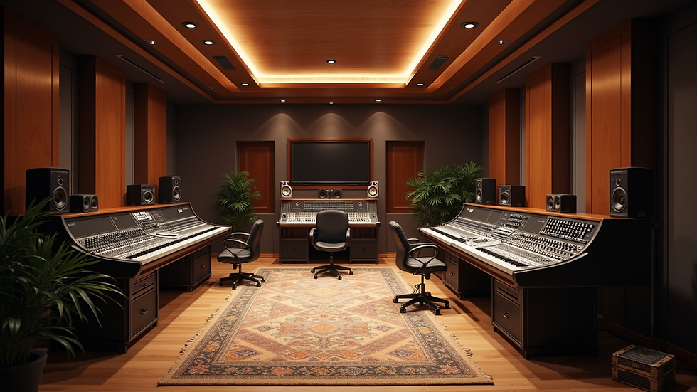 High angle view of a professional audio studio