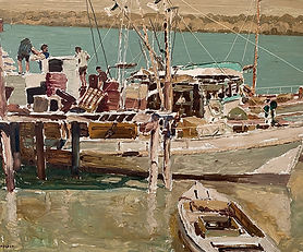 MAX RAGLESS (1901-1981) Boats moored Painting