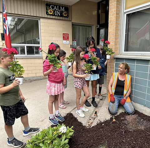 Children planting flowers