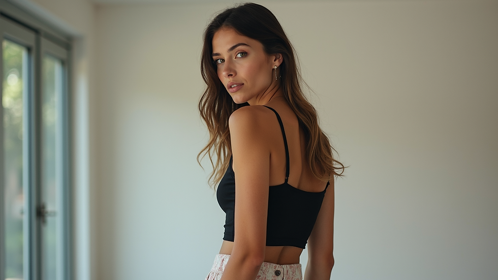 Vue en gros plan d'un modèle posant avec une tenue tendance