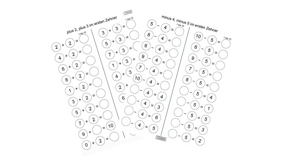 1D 2 bis 7 als Summanden und Subtrahenden (nur Zahlen)