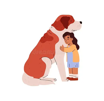 niño-abrazando-un-enorme-perro-personajes-para-una-ilustración-vectorial-plana-aislada-niñ