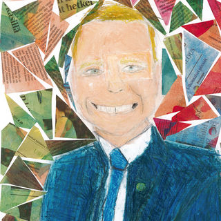 Lapsen tekemä muotokuva kansanedustaja Timo Heinosesta.