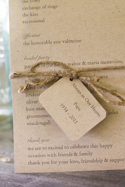 wedding programs with memorial tag | InkedWeddings.com