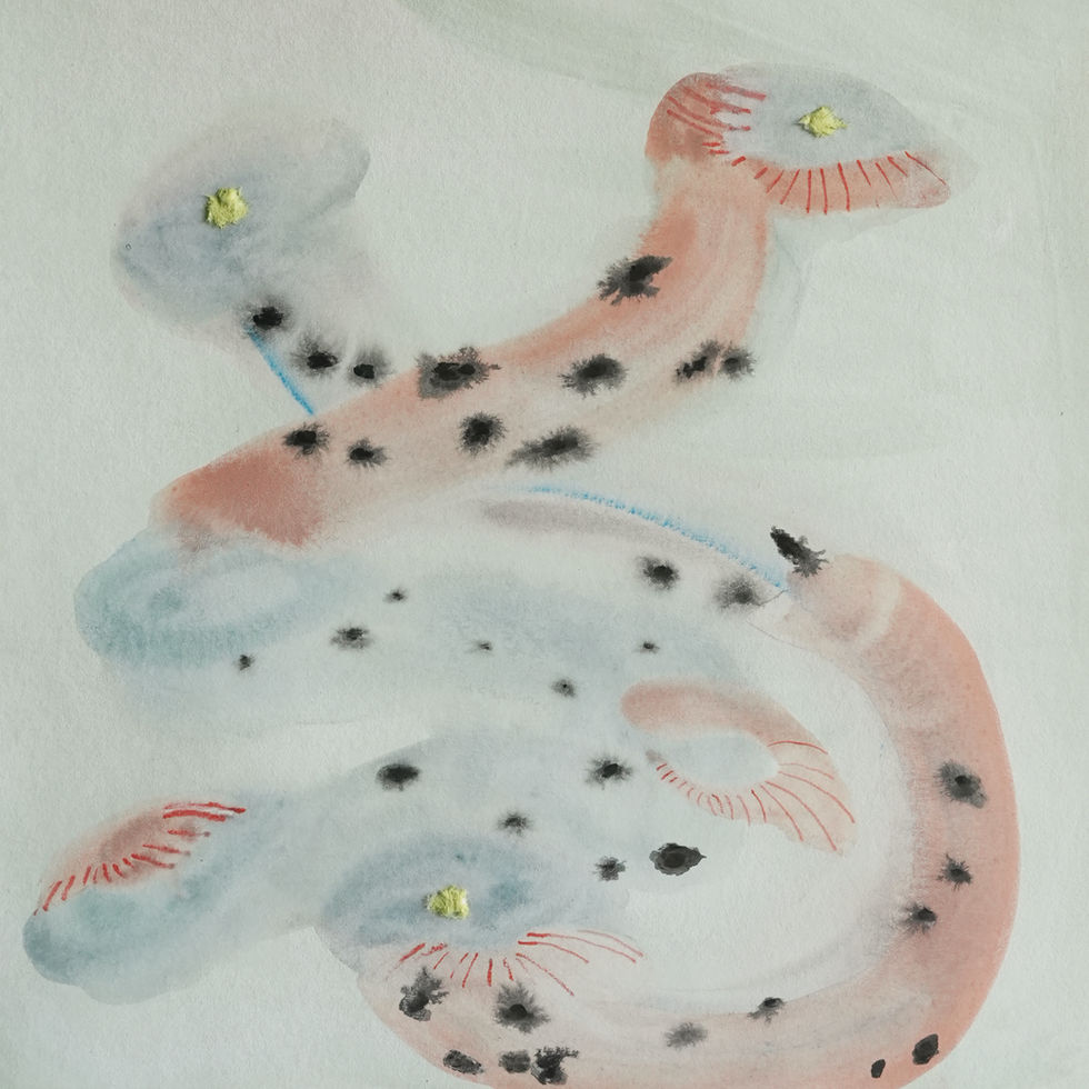 a painting of a snake flower with black spots on it