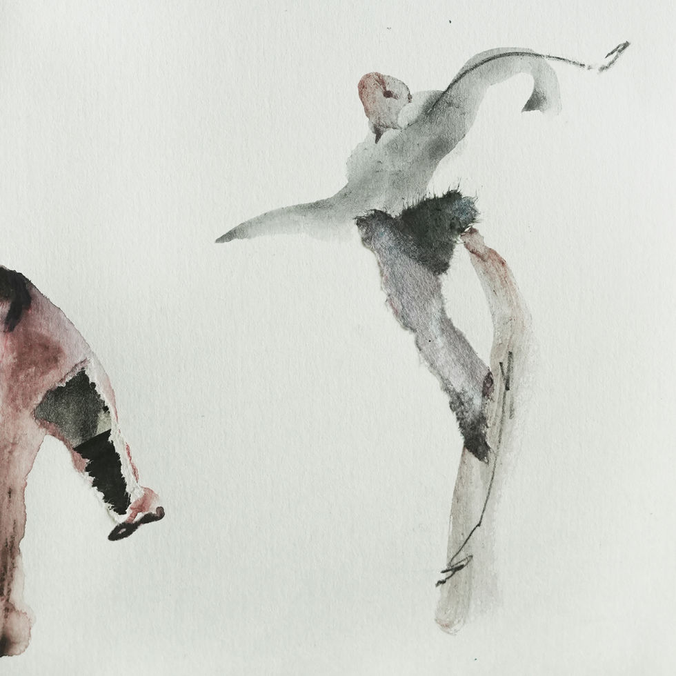 a mixed- medium drawing of wrestling on pause on a white background