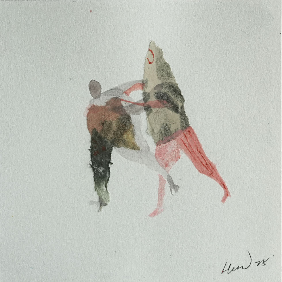 a drawing of a man and masked figure wrestling