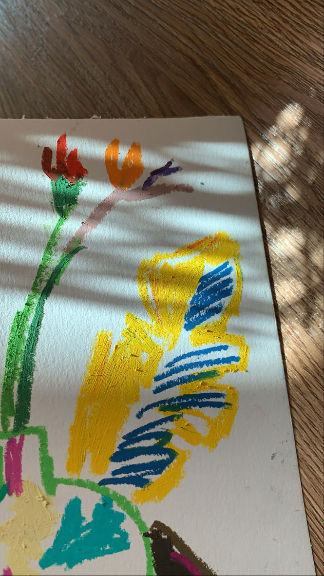 drawing of a plant with a yellow oil pastle