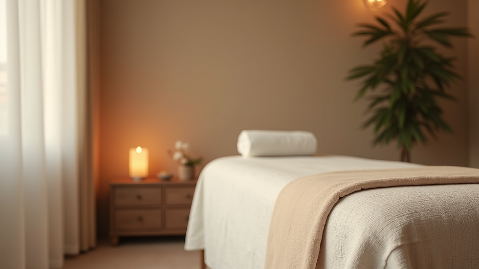Close-up view of a serene massage room with calming decor