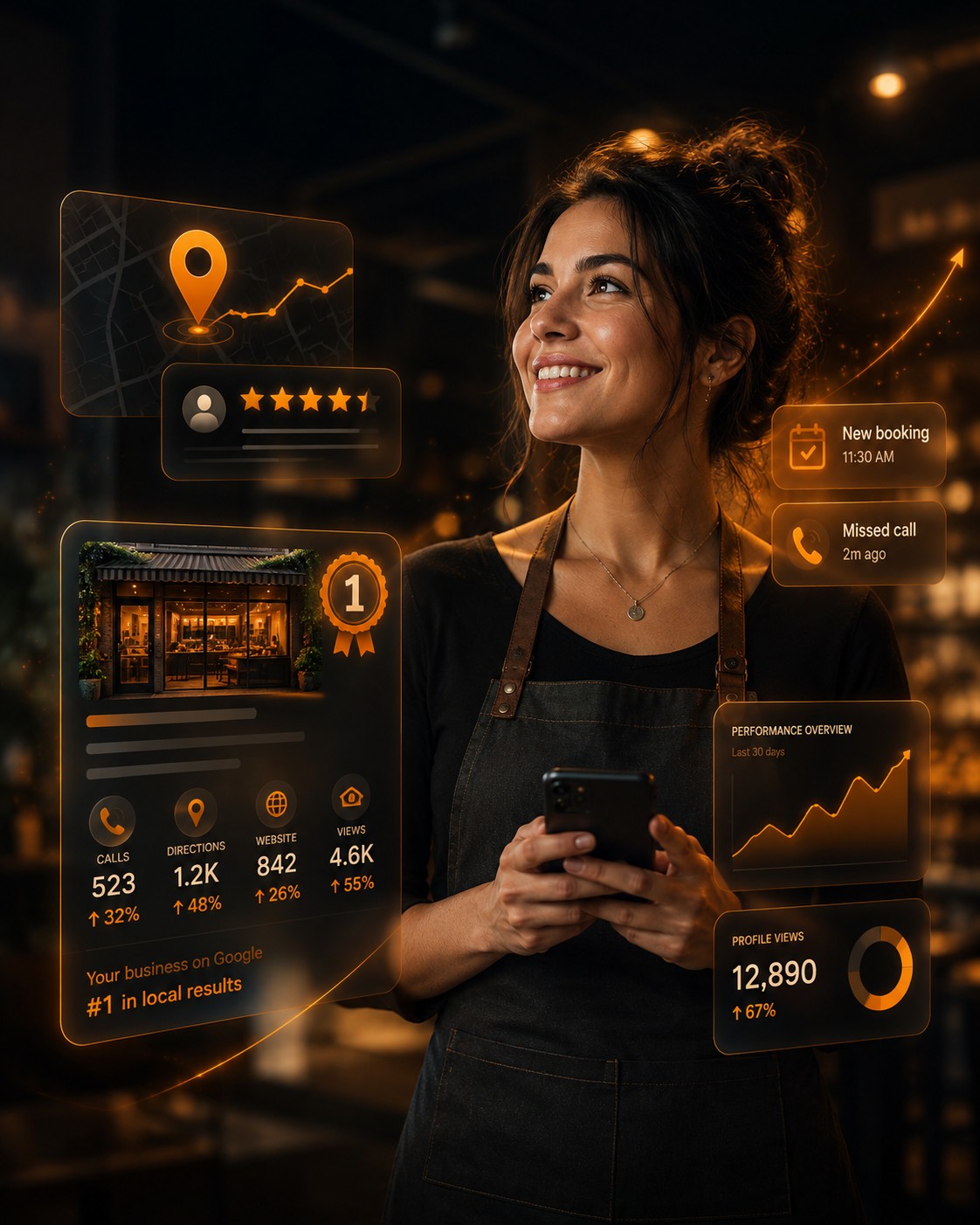A local business owner ranked #1 on Google — calls, directions, reviews and profile views all rising