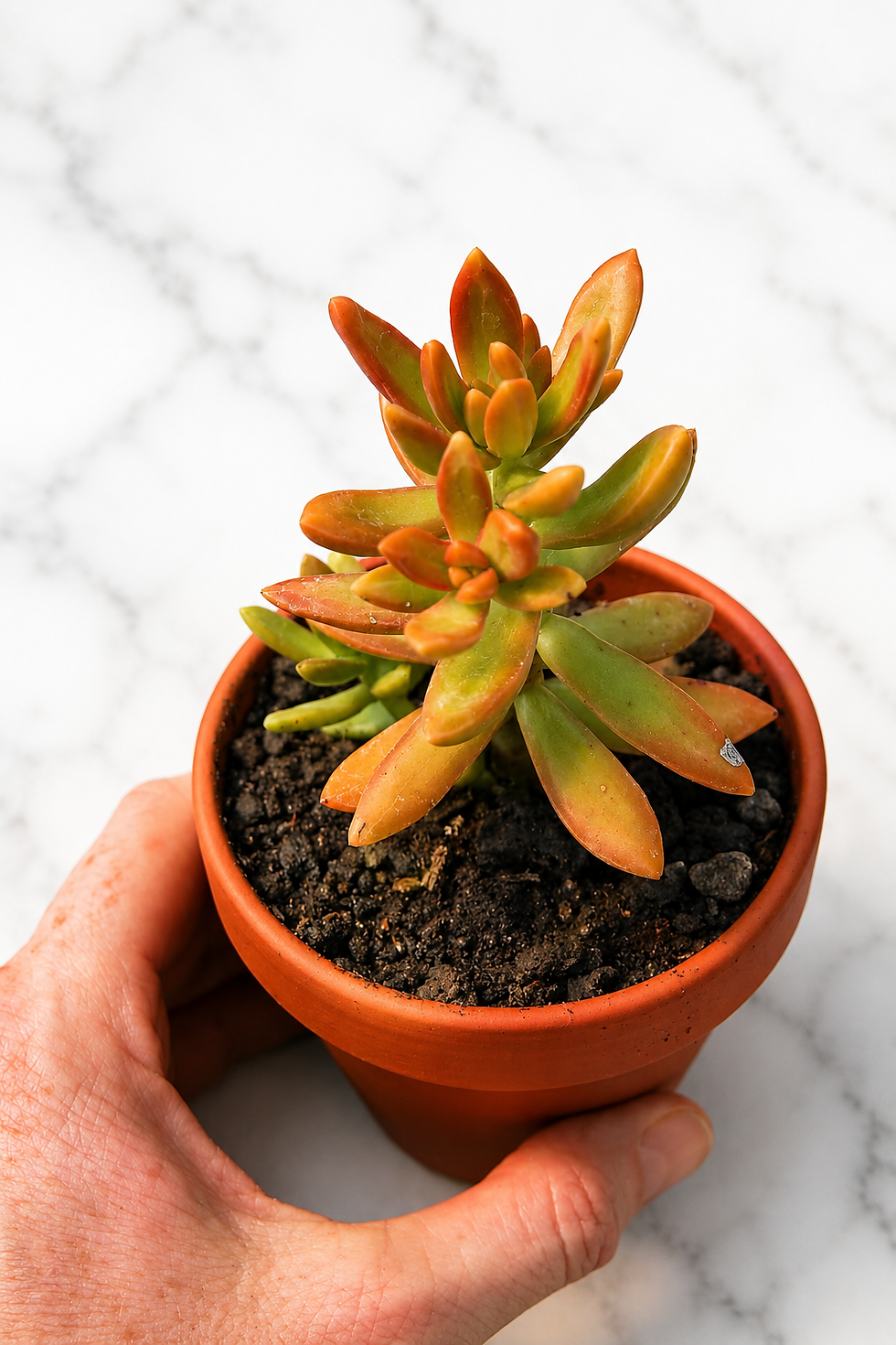 Miniaturbild: Sedum nussbaumerianum im Tontopf, Pflanzenhöhe ca. 20 cm