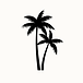 “Silhouette of two palm trees.”