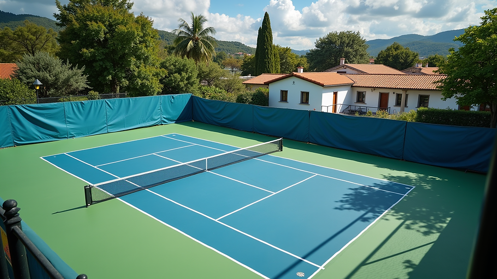 high angle view of advertising banner for padel court opening