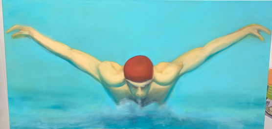 Painting of man doing Butterfly Stroke