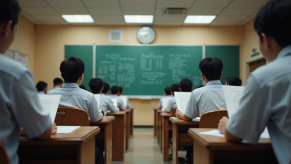 Eye-level view of a classroom with students studying BaZi charts